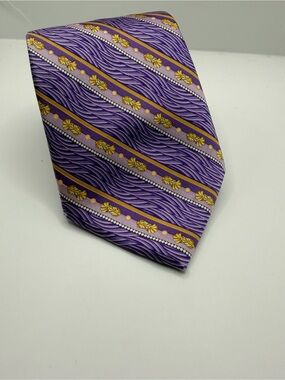 Faberge Purple and Gold Diagonal Stripe Silk Tie